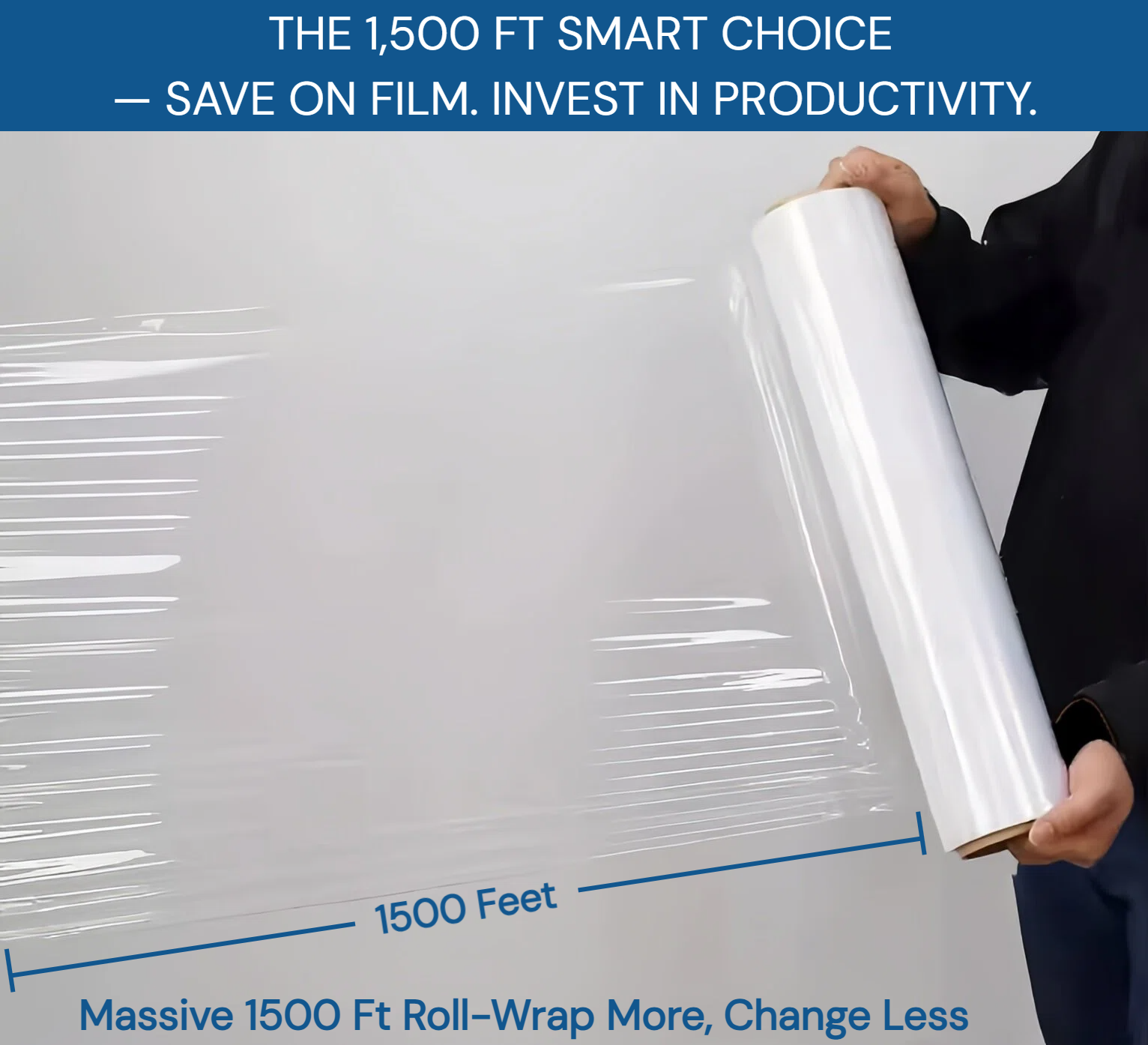 Película estirable transparente de 18" – 1500 pies, 80 micras | Film plástico para tarimas, almacén y mudanzas (paquete de 4 rollos)