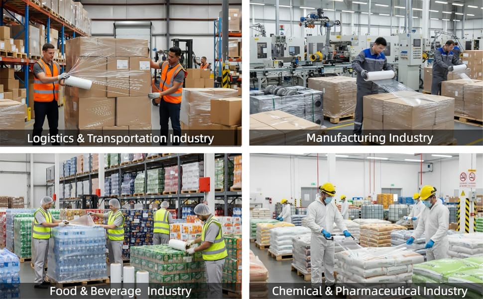 Película estirable transparente de 20" – 1500 pies, 80 micras | Film industrial ancho para tarimas y muebles a granel (paquete de 4 rollos)