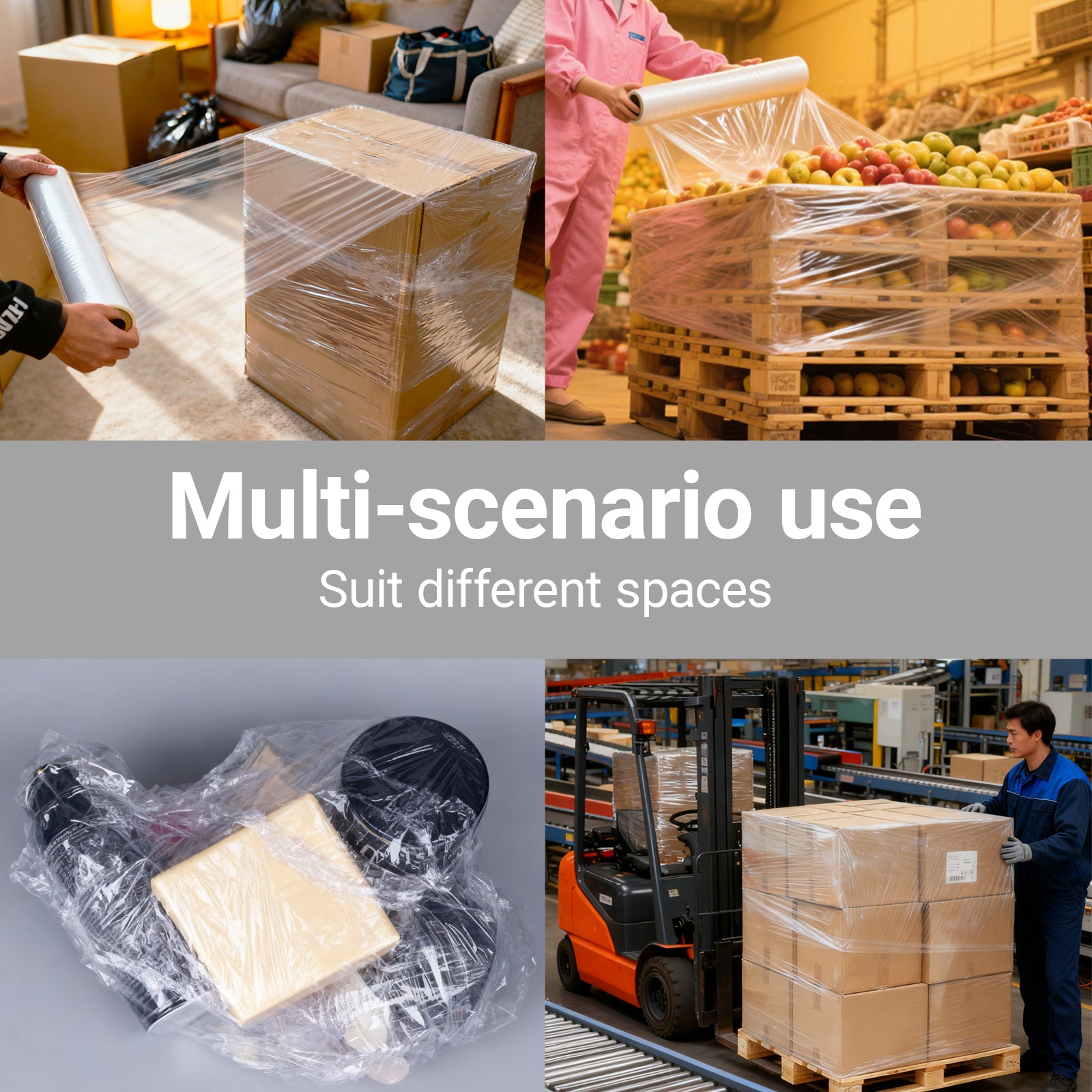 Película estirable transparente de 18" – 1500 pies, 80 micras | Film plástico para tarimas, almacén y mudanzas (paquete de 4 rollos)