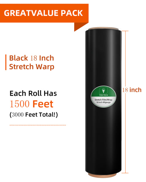 18 Inch Black Stretch Wrap – 1500ft, 80 Gauge | Industrial Pallet Film for Tamper-Proof Wrapping (4 Rolls)