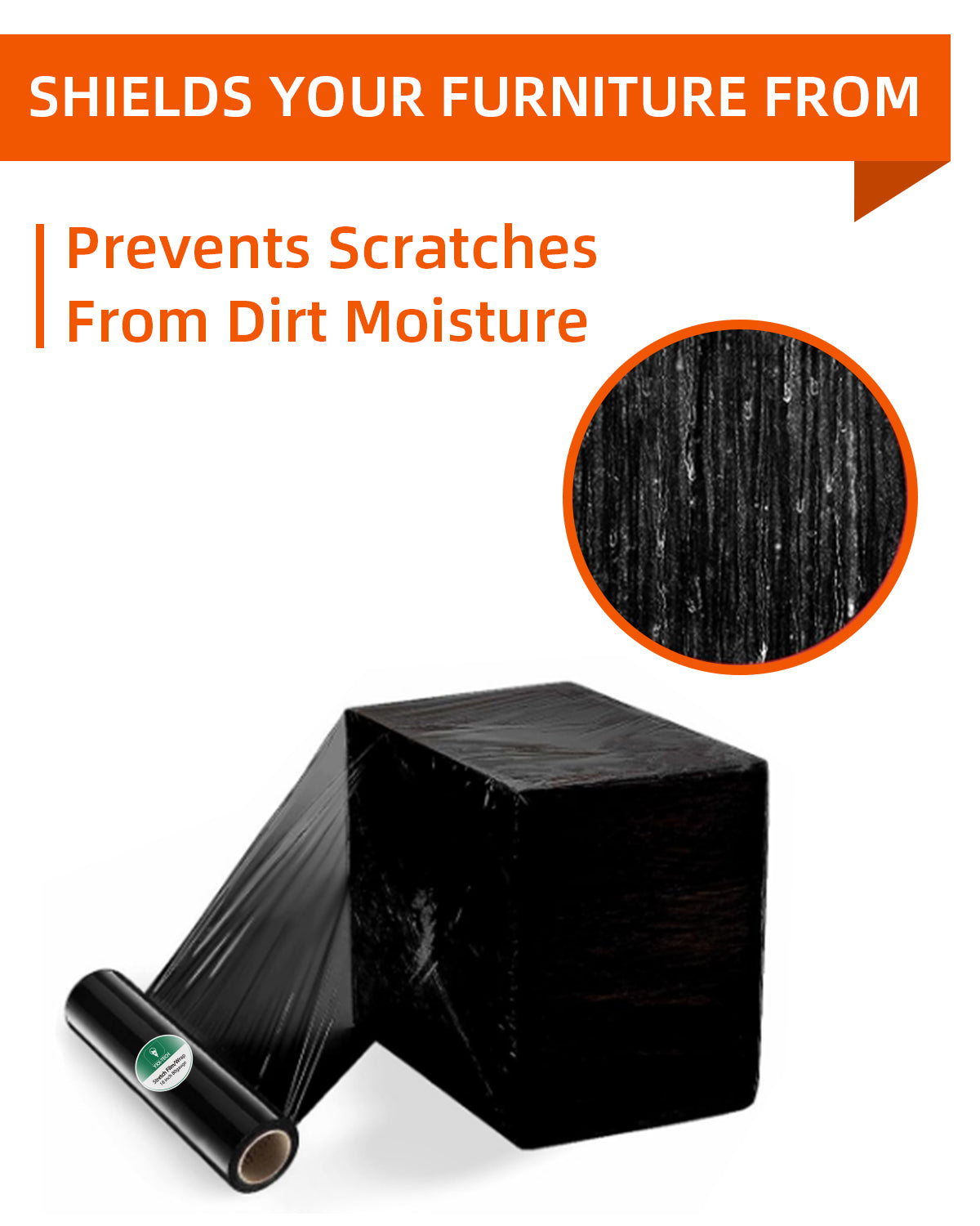 Película estirable negra de 18" – 1500 pies, 80 micras | Film industrial para tarimas a prueba de manipulaciones (paquete de 4 rollos)