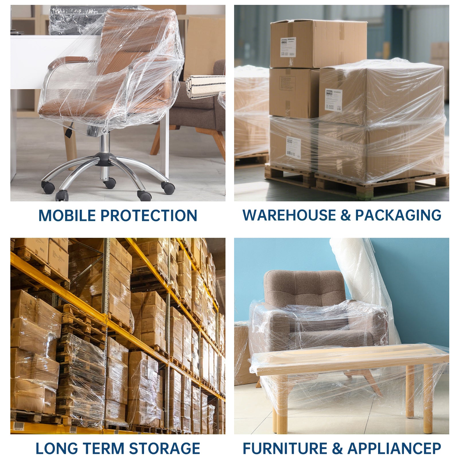 Película estirable transparente de 18" – 1500 pies, 80 micras | Film plástico para tarimas, almacén y mudanzas (paquete de 4 rollos)